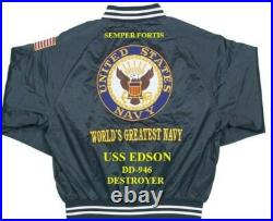 Uss Hull Dd-945 Destroyer Navy Embroidered Satin Jacket(back Only)