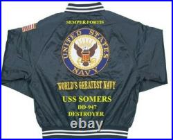 Uss Hull Dd-945 Destroyer Navy Embroidered Satin Jacket(back Only)