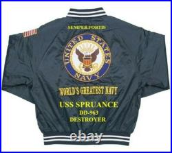Uss Hull Dd-945 Destroyer Navy Embroidered Satin Jacket(back Only)
