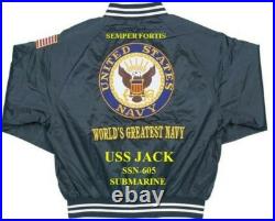 Uss Jack Ssn-605 Submarine Embroidered Satin Jacket (back Only)