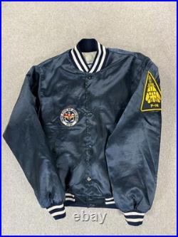 Uss John F. Kennedy Cv-67 Carrier Navy Blue Satin Bomber Jacket Swingster XL