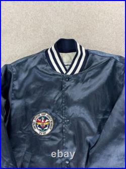 Uss John F. Kennedy Cv-67 Carrier Navy Blue Satin Bomber Jacket Swingster XL