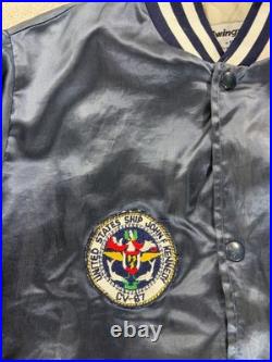 Uss John F. Kennedy Cv-67 Carrier Navy Blue Satin Bomber Jacket Swingster XL