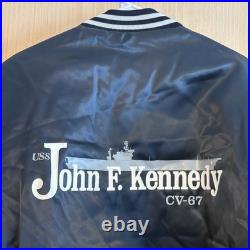 Uss John F. Kennedy Cv-67 Carrier Navy Blue Satin Bomber Jacket Swingster XL