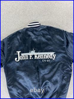 Uss John F. Kennedy Cv-67 Carrier Navy Blue Satin Bomber Jacket Swingster XL