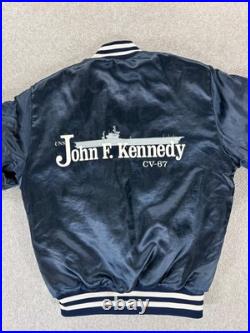 Uss John F. Kennedy Cv-67 Carrier Navy Blue Satin Bomber Jacket Swingster XL