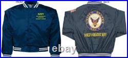 Uss Leyte Cv-32 Carrierembroidered Satin Jacket Officially Licensed