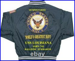 Uss Louisiana Ssbn-743 Submarine Navy Embroidered Satin Jacket(back Only)