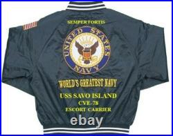 Uss Marcus Island Cve-77 Escort Carrier Embroidered Satin Jacket (back Only)