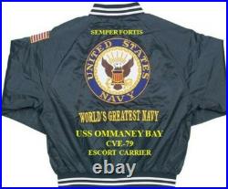 Uss Marcus Island Cve-77 Escort Carrier Embroidered Satin Jacket (back Only)
