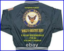 Uss Marcus Island Cve-77 Escort Carrier Embroidered Satin Jacket (back Only)