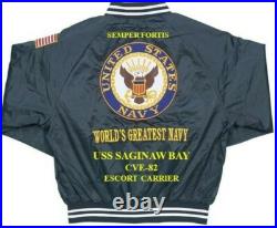 Uss Marcus Island Cve-77 Escort Carrier Embroidered Satin Jacket (back Only)