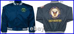 Uss Massachusetts Bb-59 Battleshipembroidered Satin Jacket Officially Licensed