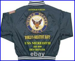 Uss Meredith Dd-890 Destroyer Navy Embroidered Satin Jacket(back Only)