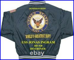 Uss Meredith Dd-890 Destroyer Navy Embroidered Satin Jacket(back Only)
