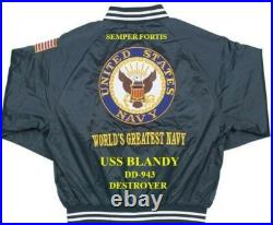 Uss Meredith Dd-890 Destroyer Navy Embroidered Satin Jacket(back Only)