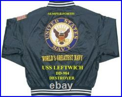 Uss Nicholson Dd-982 Destroyer Navy Embroidered Satin Jacket(back Only) Uss Nicholson Dd-982 Destroyer Navy Embroidered Satin Jacket(back Only)