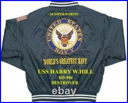 Uss Nicholson Dd-982 Destroyer Navy Embroidered Satin Jacket(back Only)