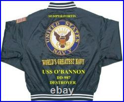Uss Nicholson Dd-982 Destroyer Navy Embroidered Satin Jacket(back Only)