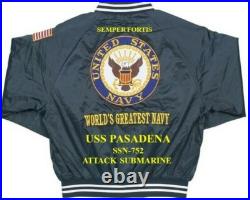 Uss Pasadena Ssn-752 Submarine Navy Embroidered Satin Jacket(back Only)
