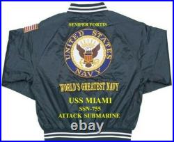 Uss Pasadena Ssn-752 Submarine Navy Embroidered Satin Jacket(back Only)
