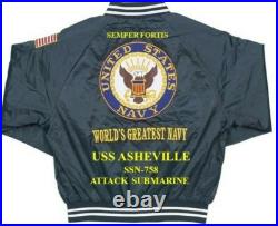 Uss Pasadena Ssn-752 Submarine Navy Embroidered Satin Jacket(back Only)