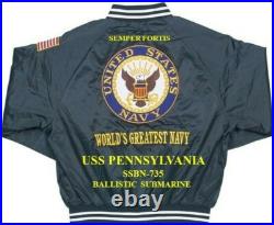 Uss Pennsylvania Ssbn-735 Submarine Navy Embroidered Satin Jacket(back Only)