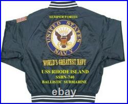 Uss Rhode Island Ssbn-740 Submarine Navy Embroidered Satin Jacket(back Only)