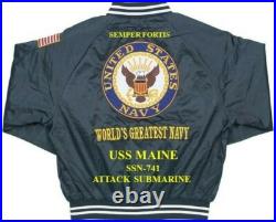 Uss Rhode Island Ssbn-740 Submarine Navy Embroidered Satin Jacket(back Only)
