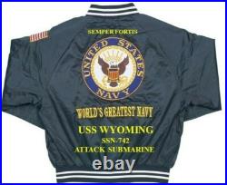 Uss Rhode Island Ssbn-740 Submarine Navy Embroidered Satin Jacket(back Only)