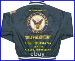 Uss Rhode Island Ssbn-740 Submarine Navy Embroidered Satin Jacket(back Only) Uss Rhode Island Ssbn-740 Submarine Navy Embroidered Satin Jacket(back Only)