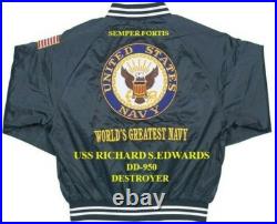 Uss Richard S. Edwards Dd-950 Destroyer Navy Embroidered Satin Jacket(back Only)