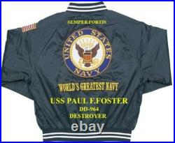 Uss Richard S. Edwards Dd-950 Destroyer Navy Embroidered Satin Jacket(back Only)