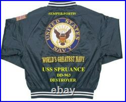 Uss Spruance Dd-963 Destroyer Navy Embroidered Satin Jacket(back Only)
