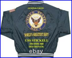 Uss Stickell Dd/ddr-888 Destroyer Navy Embroidered Satin Jacket(back Only)