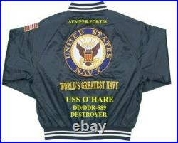 Uss Stickell Dd/ddr-888 Destroyer Navy Embroidered Satin Jacket(back Only) Uss Stickell Dd/ddr-888 Destroyer Navy Embroidered Satin Jacket(back Only)