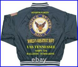 Uss Tennessee Ssbn-734 Submarine Navy Embroidered Satin Jacket(back Only)