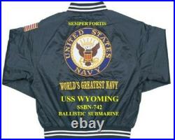 Uss Wyoming Ssbn-742 Submarine Navy Embroidered Satin Jacket(back Only)