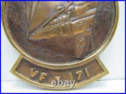 VF-171 UNITED STATES NAVY Old Brass Plaque Sign Fighter Squadron Cards Missile