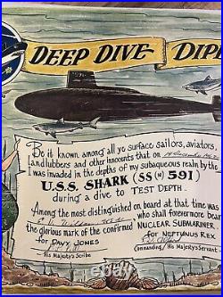 VINTAGE 1962 USS SHARK SSN-591 SUBMARINE DEEP DIVE DIPLOMA With MERMAIDS NAVY