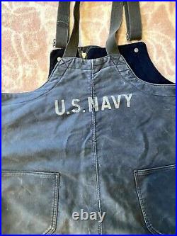 VINTAGE 40s WW2 USN Navy Ship Deck Bibs Pants Overalls NXss23181 Blue LARGE