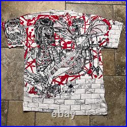 VINTAGE 90s Morbid Rag Shirt L M Men All Over Print Rock Metal Skelton Skull Tee