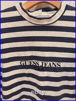 VINTAGE EUC 90's OG Guess Striped T-shirt Navy Blue Made In USA Mens Size XL