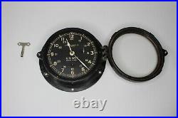 VINTAGE WWII U. S. Navy Chelsea Clock Co Boston 6 Face with Key SER NO. 9099E