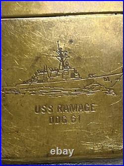 VTG 1996 Brass Zippo Navy USS Ramage DDG 61 Plankowner Double Sided Lighter