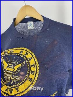 VTG 80s United States Navy USN Dad Paper Thin Super Burnout T-Shirt Size XL USA