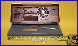 VTG Mare Island Naval Shipyard Desk Organizer Etched Walnut Case w Brass Emblem