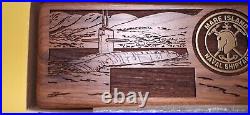 VTG Mare Island Naval Shipyard Desk Organizer Etched Walnut Case w Brass Emblem