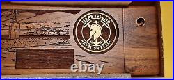 VTG Mare Island Naval Shipyard Desk Organizer Etched Walnut Case w Brass Emblem