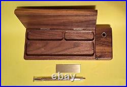 VTG Mare Island Naval Shipyard Desk Organizer Etched Walnut Case w Brass Emblem